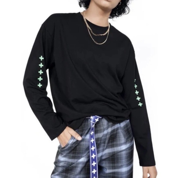 bp Tops - BP + Wildfang Organic Cotton Graphic Tee Women Sz 3X Long Slv Black Tiger Waves